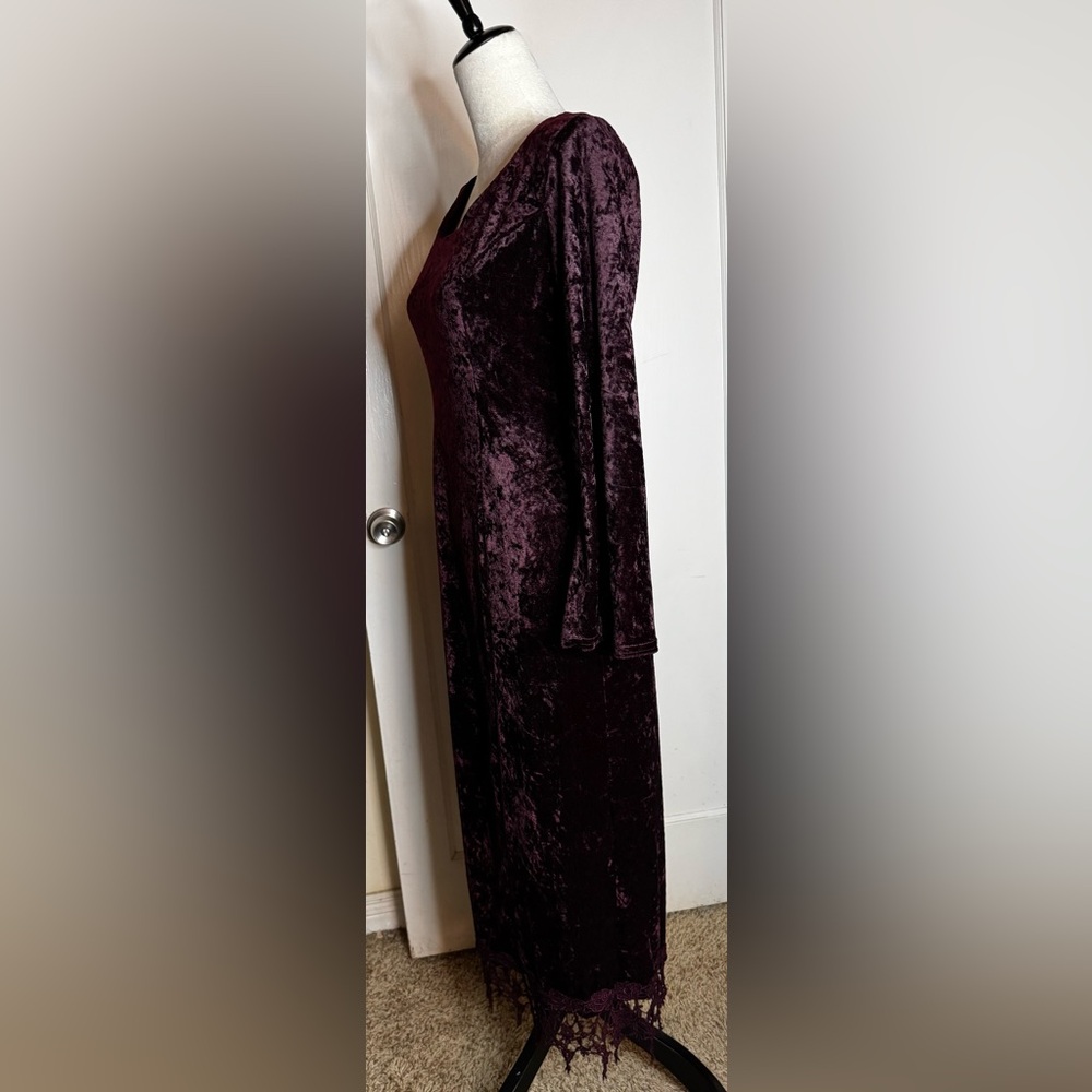 Vintage Mauve Velvet Sheath Midi Dress 90’s Witchy whimsigoth stevie knicks noir - Picture 11 of 14